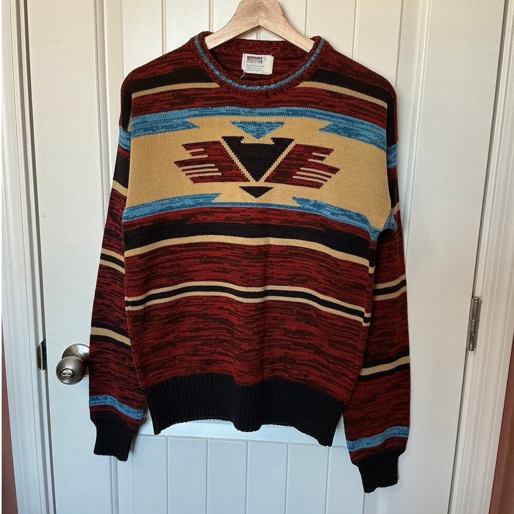 Vintage Montgomery Ward Western Knit Sweater Large Red/Black